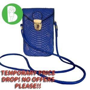BLUE FAUX LEATHER SNAKESKIN-EMBOSSED SMALL CROSSBODY WALLET BAG
